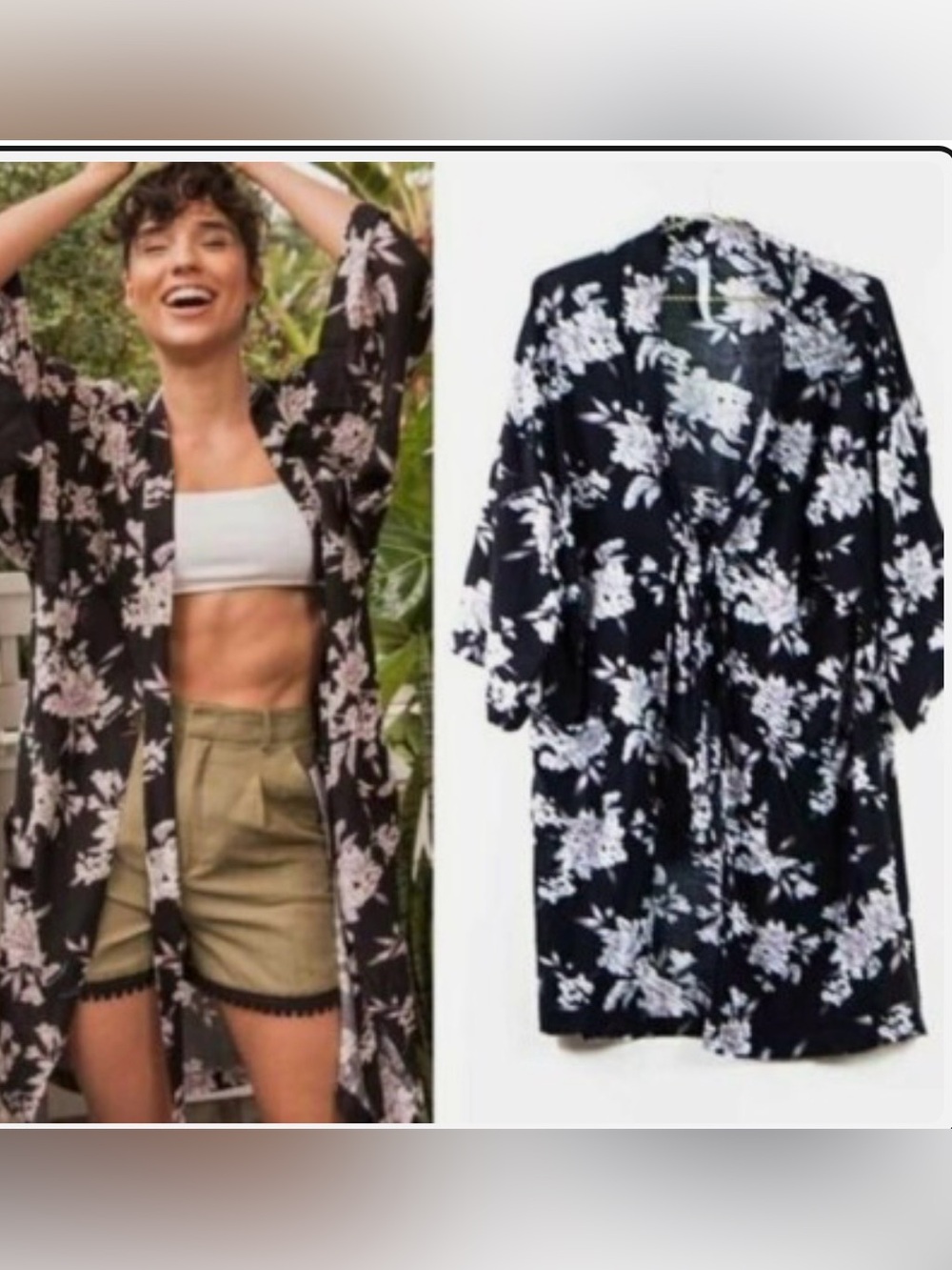 SPIRITUAL GANGSTER Maya Floral Kimono in Black and White, OS
